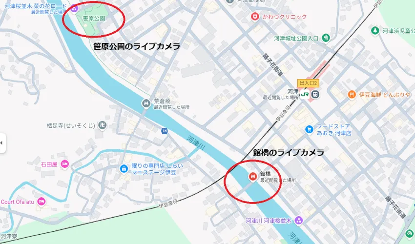 河津桜 ライブカメラ設置場所マップ
