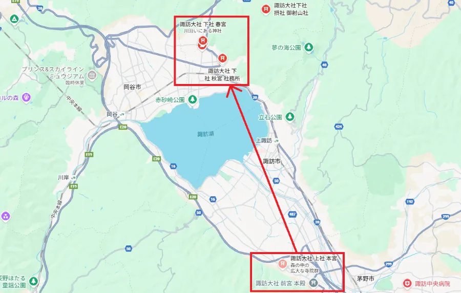 諏訪大社 上社 下社 マップ