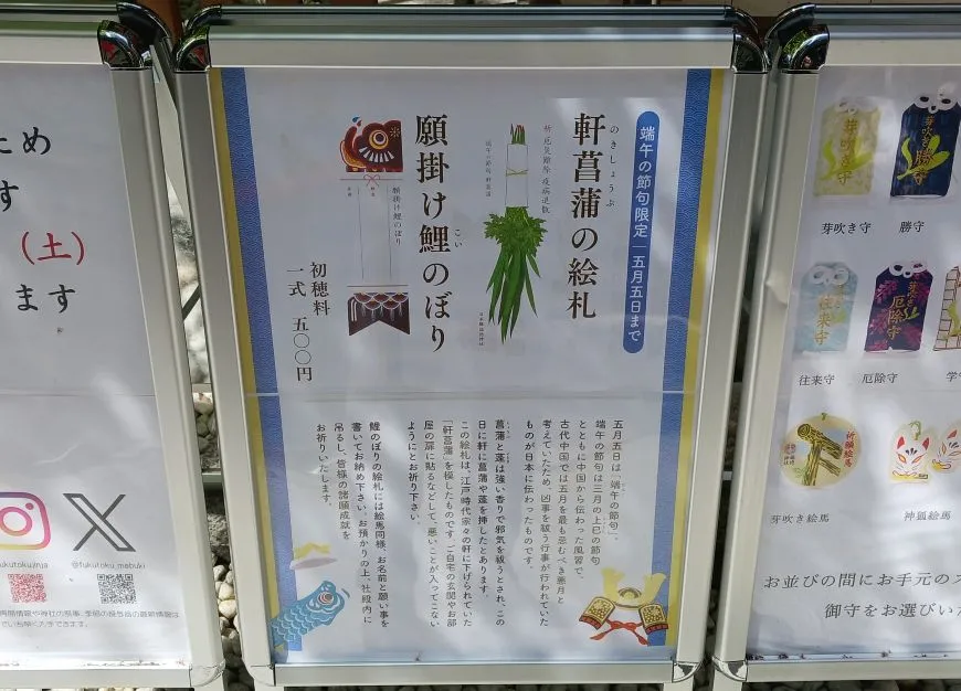 福徳神社 軒菖蒲の絵札 願掛け鯉のぼり