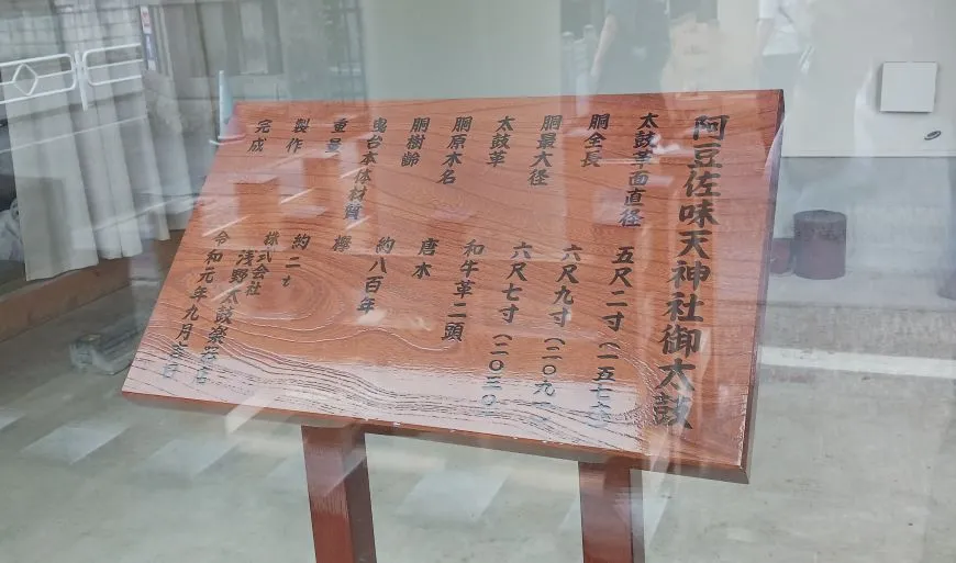 阿豆佐味天神社 御太鼓 解説板
